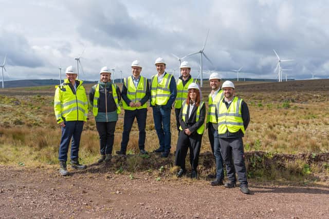 L-R Richard Dunkley - CEO (OnPath Energy), Gordon Thomson - Projects Director (OnPath Energy), Michael Shanks - Parliamentary Undersecretary of State, Anas Sarwar – Leader of Scottish Labour Party, Lee Wilkinson – Senior Police and Market Affairs Manager (OnPath Energy), Aileen McCreadie – Partnerships & Community Manager (OnPath Energy), Robin Winstanley – Sustainability & Community Director (OnPath Energy), Euan Wright – Wind Farm Manager (Kype Muir Wind Farm)