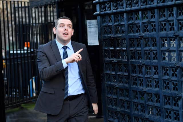 Leader of the Scottish Conservatives Douglas Ross reacts as he leaves from the Houses of Parliament in Westminster. Picture: Justin Tallis/AFP via Getty Images