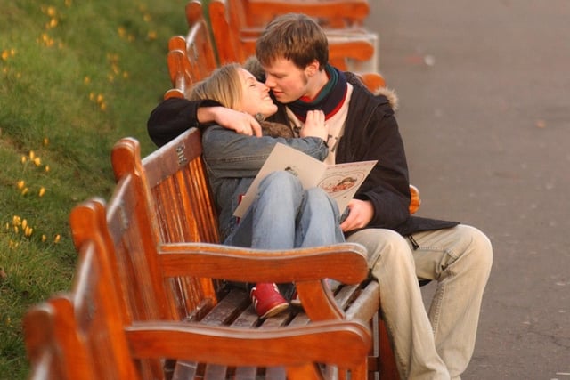 A young couple pictured with Valentine's cards in Edinburgh's Princes Street Gardens in 2003.
