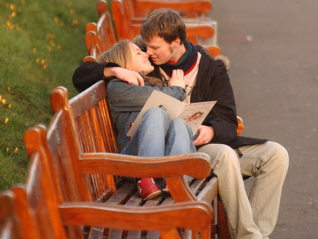 A young couple pictured with Valentine's cards in Edinburgh's Princes Street Gardens in 2003.