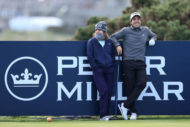 Javier Ballesteros and sister Carmen, who is caddying for him this week. Picture: David Cannon/Getty Images.