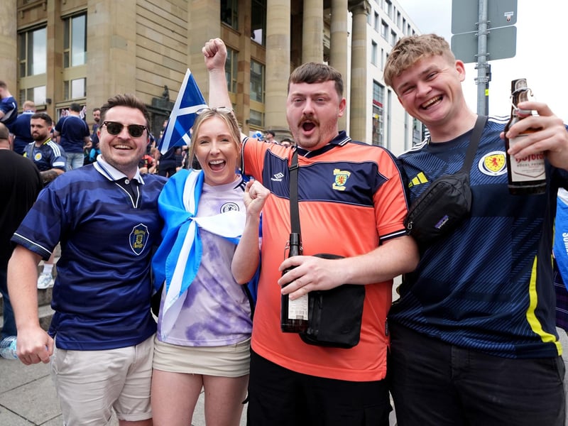 Scotland fans in Stuttgart ahead of their Euro 2024 group A game against Hungary this evening.
