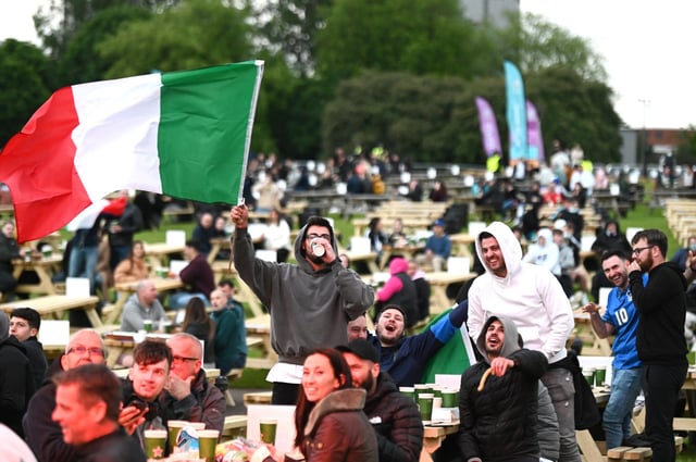 Supporters inside the Glasgow Green fan zone as Italy defeated Turkey 3-0 in the opening game of Euro 2020. Picture: John Devlin