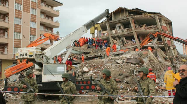 After an earthquake hit eastern Turkey in October 2011, international aid workers rushed to the area to help and at least one was killed when a second quake struck a few weeks later (Picture: Kyodo News Stills via Getty Images)