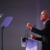 Former US president Barack Obama addresses the COP26 summit in Glasgow. Picture: Christopher Furlong/Getty