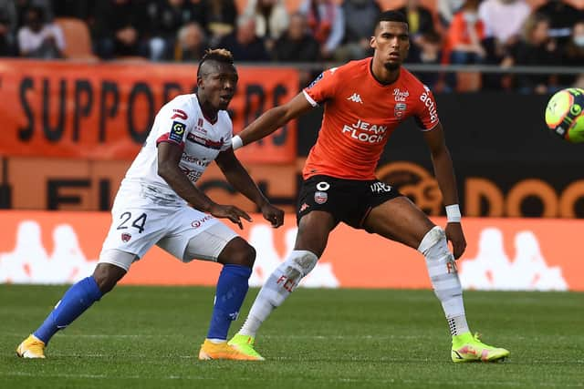 Lorient defender Moritz Jenz (right) is reportedly set for a move to Celtic. (Photo by FRED TANNEAU/AFP via Getty Images)