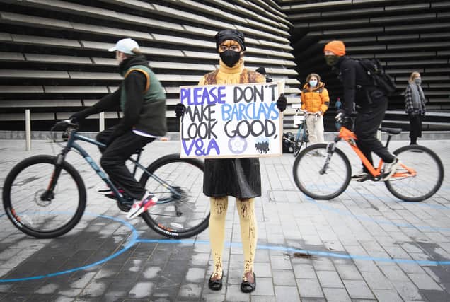 Extinction Rebellion protesters outside the V&A in Dundee