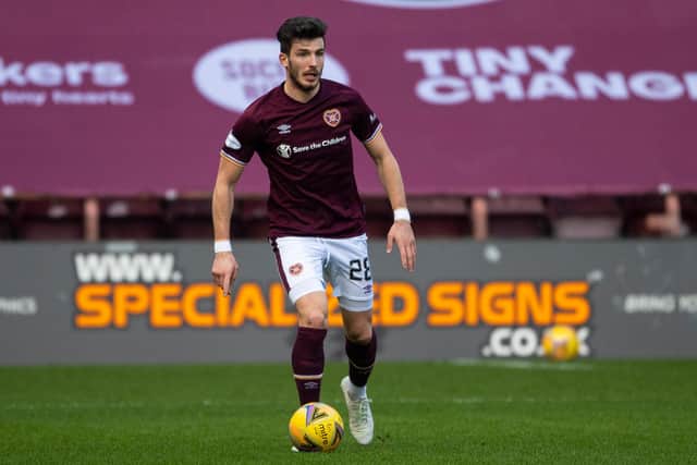 Romanian defender Mihai Popescu in action for Hearts.