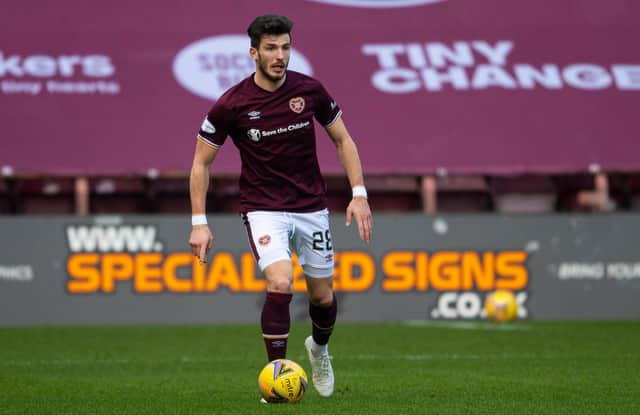 Romanian defender Mihai Popescu in action for Hearts.