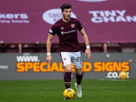 Romanian defender Mihai Popescu in action for Hearts.