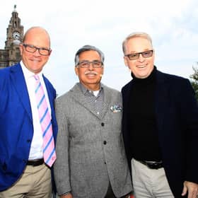 Guy Kinnings, left, and Keith Pelley, right pictured with Dr Pawan Munjal, chairman of Hero MotoCorp, during the Hero Challenge in Liverpool in 2019. Picture: Andrew Redington/Getty Images.