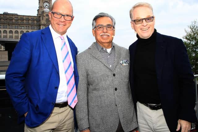 Guy Kinnings, left, and Keith Pelley, right pictured with Dr Pawan Munjal, chairman of Hero MotoCorp, during the Hero Challenge in Liverpool in 2019. Picture: Andrew Redington/Getty Images.