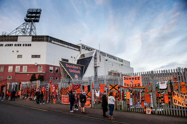 The tribute to legendary Dundee United manager Jim McLean outside Tannadice, the club's stadium (Photo by Ross Parker / SNS Group)