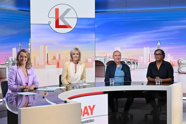 Pictured from left are Laura Kuennsberg, journalist Jane Moore, author Irvine Welsh, and activist Nimco Ali on BBC Sunday with Laura Kuennsberg. Image: Jeff Overs/BBC/Press Association.