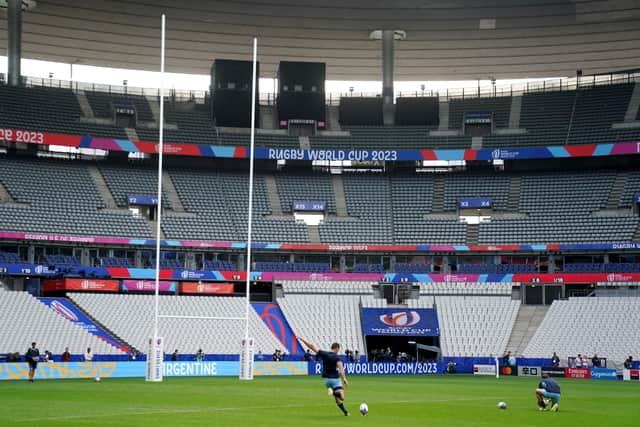 Argentina's Emiliano Boffelli goes through his kicking practice ahead of the Rugby World Cup semi-final against New Zealand.