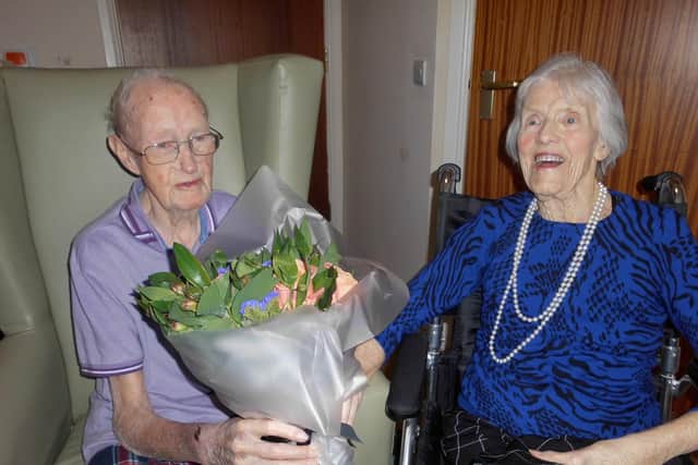 James and Elizabeth Kerr celebrate their 70th wedding anniversary at Hill View care home in Clydebank, West Dunbartonshire, despite the Covid-19 lockdown