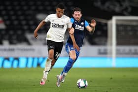 Morgan Whittaker in action for Derby County ahead of his move to Swansea City. (Photo by Alex Pantling/Getty Images)