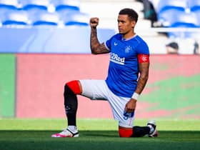 Rangers captain James Tavernier taking the knee prior to a game. Picture: SNS