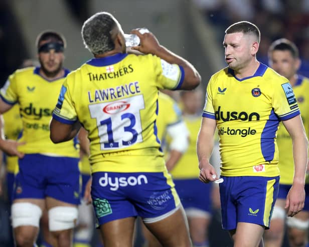 Finn Russell, right, kicked eight points for Bath in their win over Newcastle Falcons.