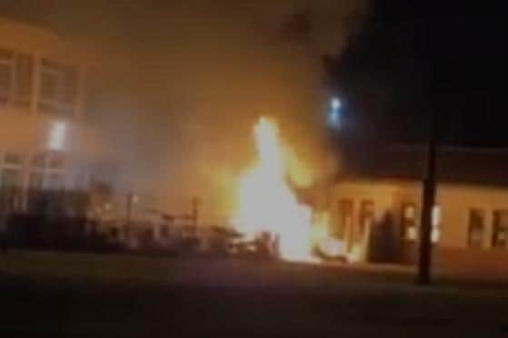 The fire started last night at Pitreavie Primary school. Video: Heather Stewart-Cunneen