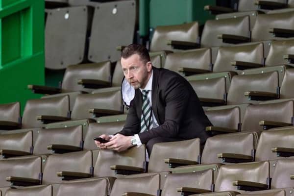 Celtic head of football operations Nick Hammond watches on from the stands (Photo by Craig Williamson / SNS Group)