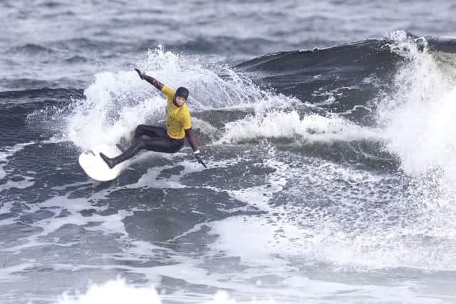 England's Lucy Campbell during Round 2 of the Women's main event on day two of the British Surfing Championships at Thurso East. PIC: Jane Barlow/PA Wire