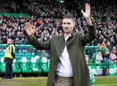 Celtic legend Mikael Lustig is paraded during the half-time interval at Saturday's match against Hibs. (Photo by Alan Harvey / SNS Group)