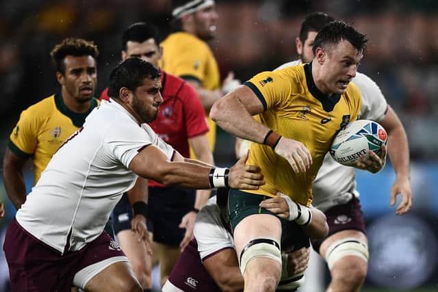 Jack Dempsey playing for Australia against Georgia at the 2019 Rugby World Cup in Japan. (Photo by ANNE-CHRISTINE POUJOULAT/AFP via Getty Images)