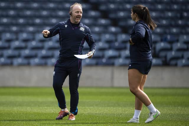 Head coach Bryan Easson during a Scotland women's rugby training session at BT Murrayfield ahead of the Ireland.