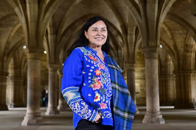 Outlander author Diana Gabaldon in the cloisters at Glasgow University ahead of her opening address of the Outlander Conference. PIC: John Devlin.