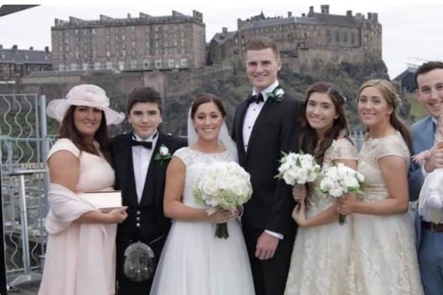 Telfer family celebrate Trish and Sam's wedding day - From left: Amanda Jane Telfer, Ryan Telfer, Trisha Williams, Sam Williams, Courtney Telfer, Patrice Keogh, Matthew Keogh, Amelia Keogh