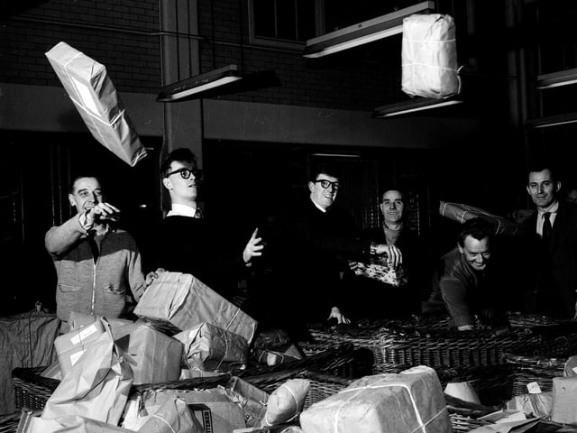 Post Office workers in Edinburgh deal with the Christmas rush in 1965.