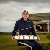 Murcar Links player Jasmine Mackintosh shows off the Helen Holm Scottish Women's Open Trophy after her win at Troon. Picture: Scottish Golf.