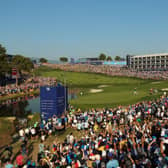The 16th hole at Marco Simone Golf & Country Club was one of the main vantage points for spectatores during the 44th Ryder Cup in Italy. Picture: Luke Walker/Getty Images.
