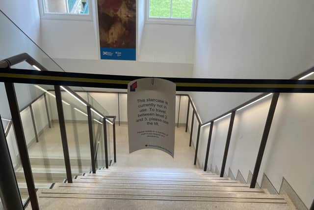 A stairwell at the south end of the National Gallery building in Edinburgh was closed after water began leaking into a newly refurbishment part of the complex.