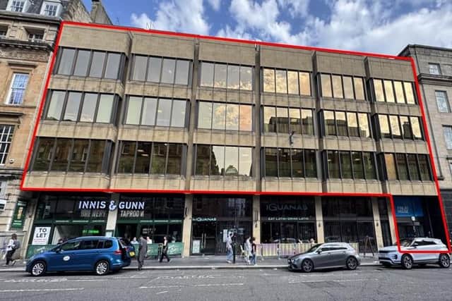A photograph identifying the part of the building on the east side of West Nile Street, Glasgow, that is going under the hammer.