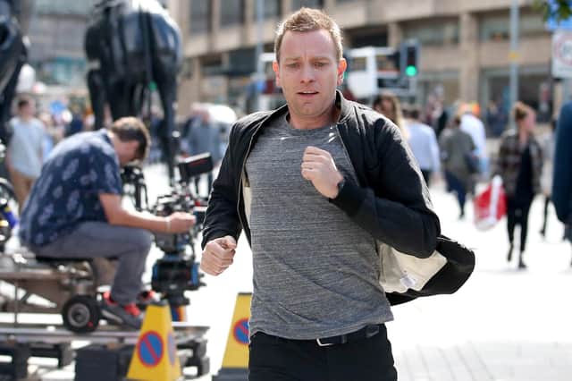 Actor Ewan McGregor on the streets of Edinburgh filming scenes in July 2016 for the sequel Trainspotting T2.
