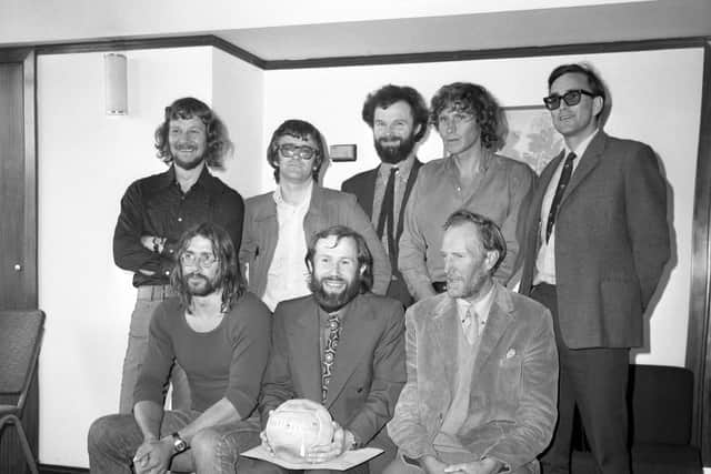 Hamish MacInnes, seated right, with an all-British team ahead of an attempt on the south-west face of Everest: Standing, left to right: Graham Tiso, Mick Burke, Nick Estcourt, Dougal Haston and Dr Barney Rosedale. Seated: Doug Scott, expedition leader Chris Bonington and MacInnes. (Picture: PA)