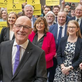 John Swinney with party supporters and fellow MSPs. Picture: Jane Barlow/PA Wire