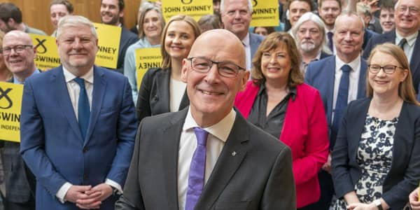 John Swinney with party supporters and fellow MSPs. Picture: Jane Barlow/PA Wire