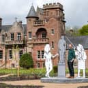 Mick Peter with some of his newly-installed work at Hospitalfield