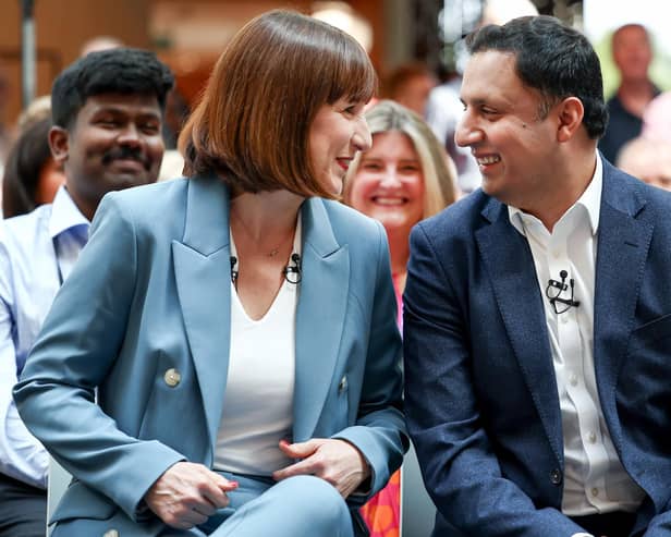 Rachel Reeves and Scottish Labour leader Anas Sarwar hold a Q&A with staff at RBS in Edinburgh. Picture: Jeff J Mitchell/Getty Images