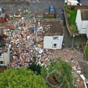 An aerial view of a house explosion in Gorse Park in the Kincaidston area
