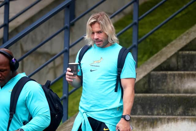 South Africa's Faf de Klerk arrives for a team run at the Stade des Fauvettes, Domont, ahead of their semi-final against England.