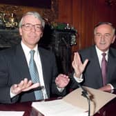 Former Prime Minister John Major (left) and the-then Taoiseach Albert Reynolds during a news conference at 10 Downing Street in Westminster. Picture: Adam Butler/PA Wire