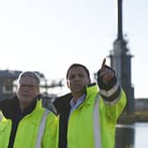 Keir Starmer and Scottish Labour leader Anas Sarwar visited the St Fergus Gas Terminal in Aberdeenshire yesterday (Picture: Jeff J Mitchell/PA)