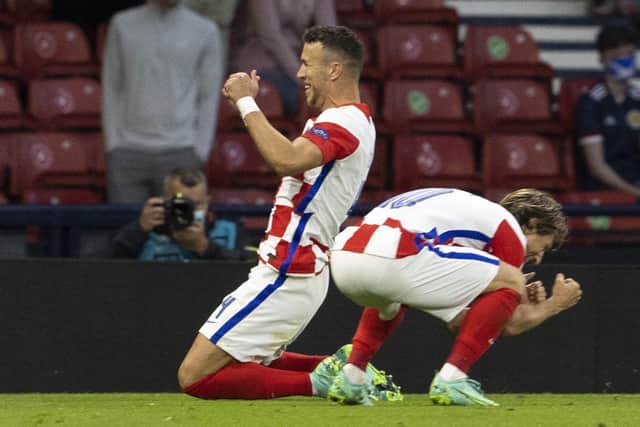 Ivan perisic celebrates scoring to make it 3-1 during a Euro 2020 match between Croatia and Scotland at Hampden Park, on June 22, 2021, in Glasgow, Scotland. (Photo by Alan Harvey / SNS Group)