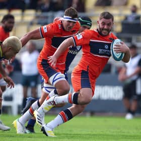 Adam McBurney - Edinburgh try scorer - breaks upfield during the win over Zebre at Stadio Sergio Lanfranchi, Parma, Italy. Photo by David Gibson/Fotosport/Shutterstock (13486185a)