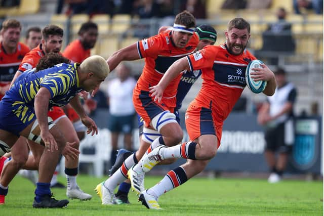 Adam McBurney - Edinburgh try scorer - breaks upfield during the win over Zebre at Stadio Sergio Lanfranchi, Parma, Italy. Photo by David Gibson/Fotosport/Shutterstock (13486185a)