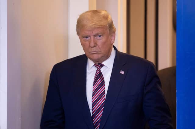 Donald Trump arrives to speak to the press in a White House briefing room amid signs he is losing to Joe Biden (Picture: Brendan Smialowski/AFP via Getty Images)